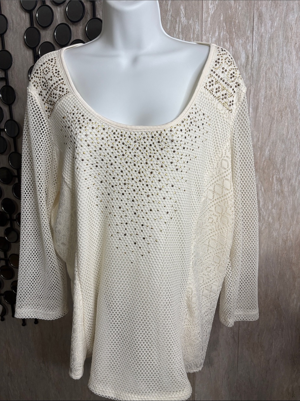 Reba Cowgirl Cream lace Top with metallic Stud Accents